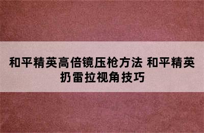 和平精英高倍镜压枪方法 和平精英扔雷拉视角技巧